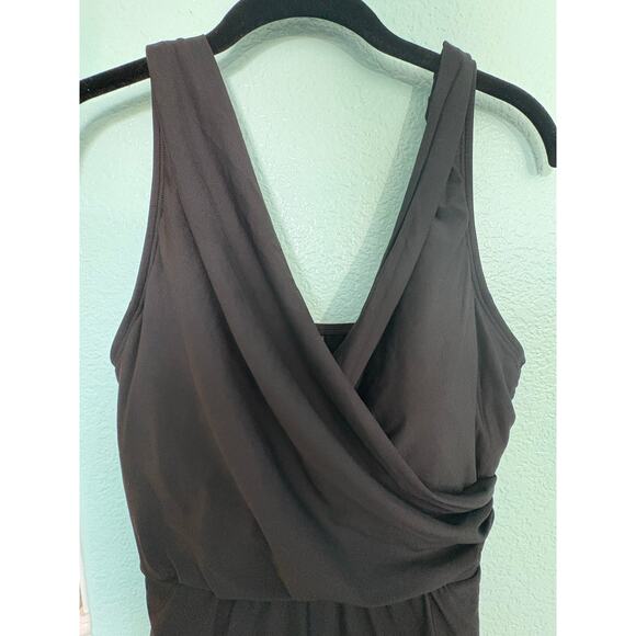 Lands' End Tummy Control Surplice One-Piece Swim Dress Black Size 12 LONG Wrap - Picture 6 of 8